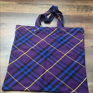 Burberry Purple Plaid Tote with Blue and Gold Trim